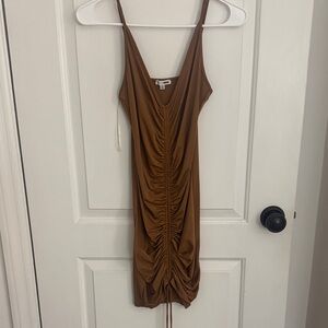 Fashion Nova Brown Ruched Dress